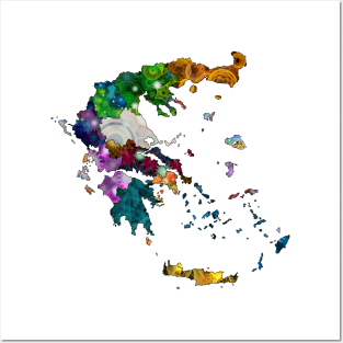 Spirograph Patterned Greece Provinces Map Posters and Art